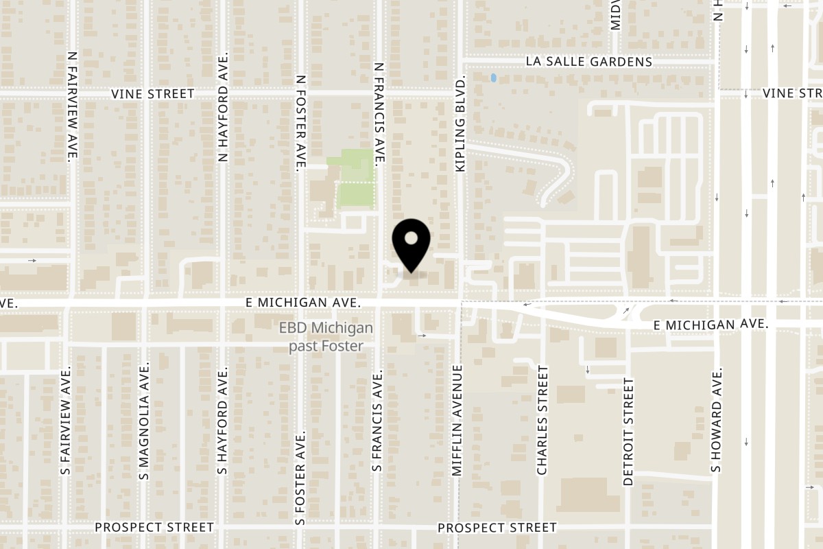 Map showing the location of El Oasis Lansing on 2511 E Michigan Ave in Lansing