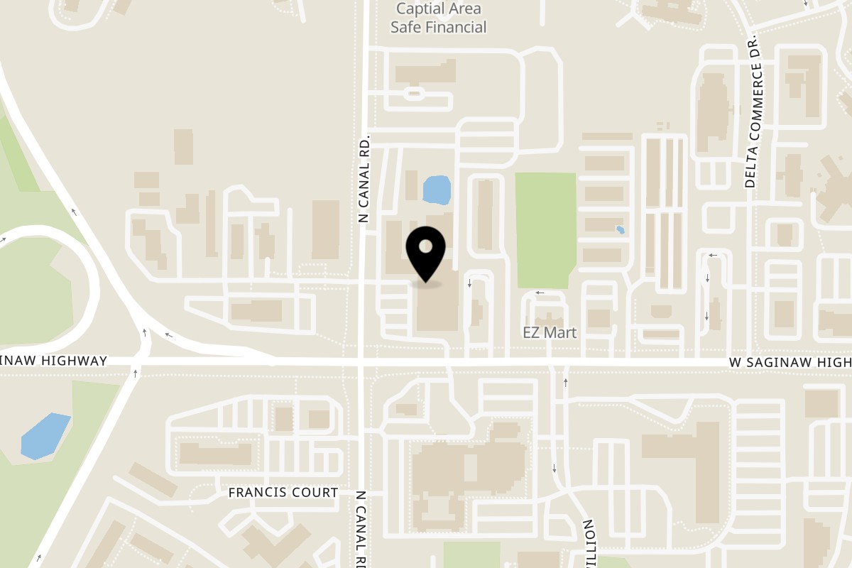 Map showing the location of El Oasis Horrocks Farm Market on 7420 W Saginaw Hwy in Lansing
